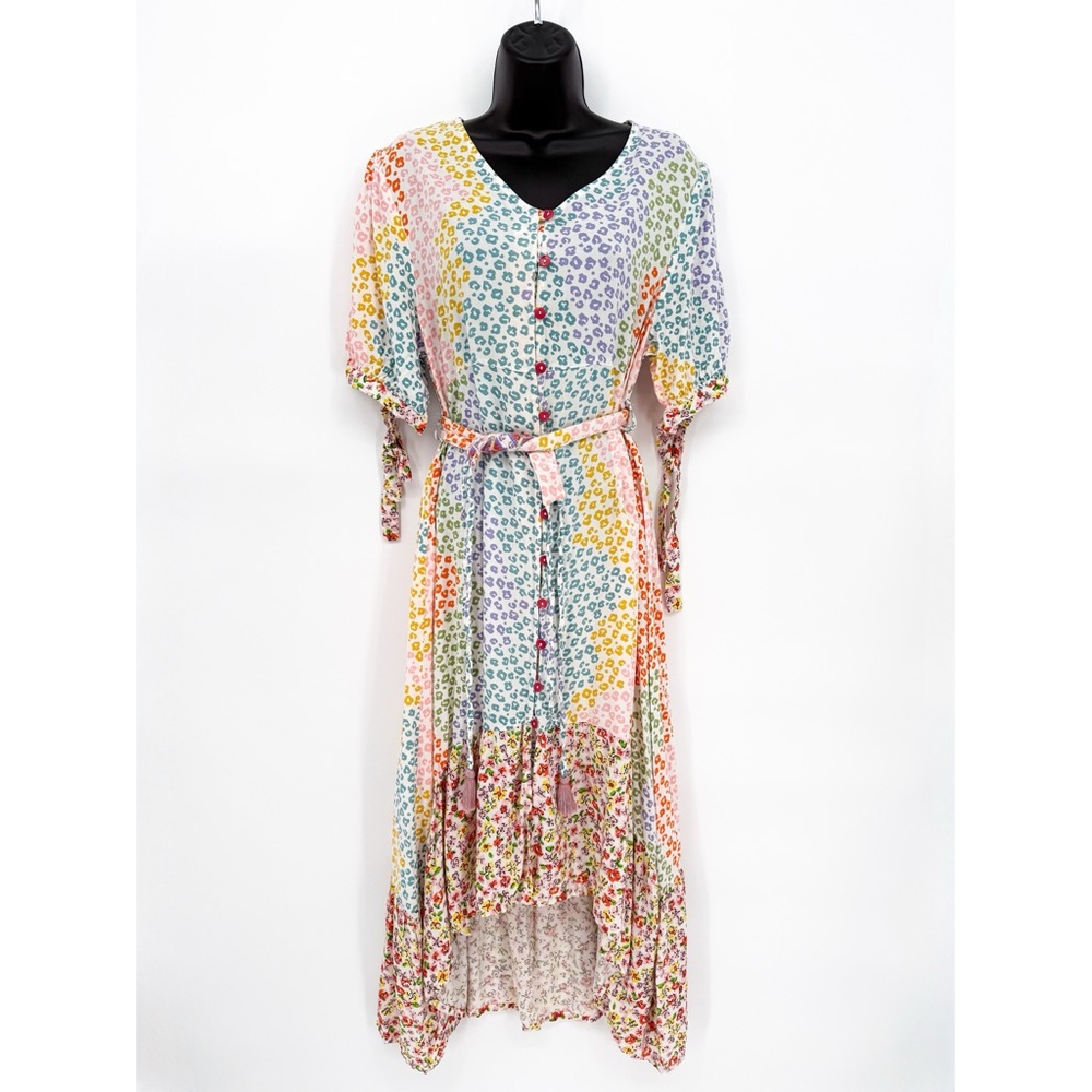 Myra Bag Velen Pastel Rainbow Leopard Print High-Low Maxi Dress Large